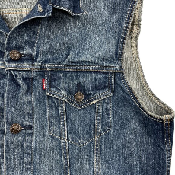 Levi's Denim Jean Blue Trucker Vest Jacket Men's Size Large - Picture 3 of 10